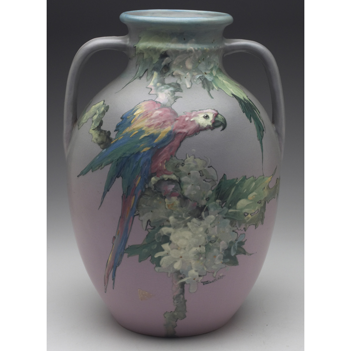 Appraisal: Exceptional Weller Hudson vase important and large double handled form