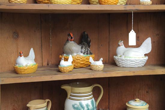 Appraisal: GROUP OF FIVE STAFFORDSHIRE HENS ON NESTS One dark brown