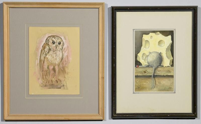 Appraisal: Werner Wildner Watercolors Mouse Owl Werner Wildner Nashville Tennessee -