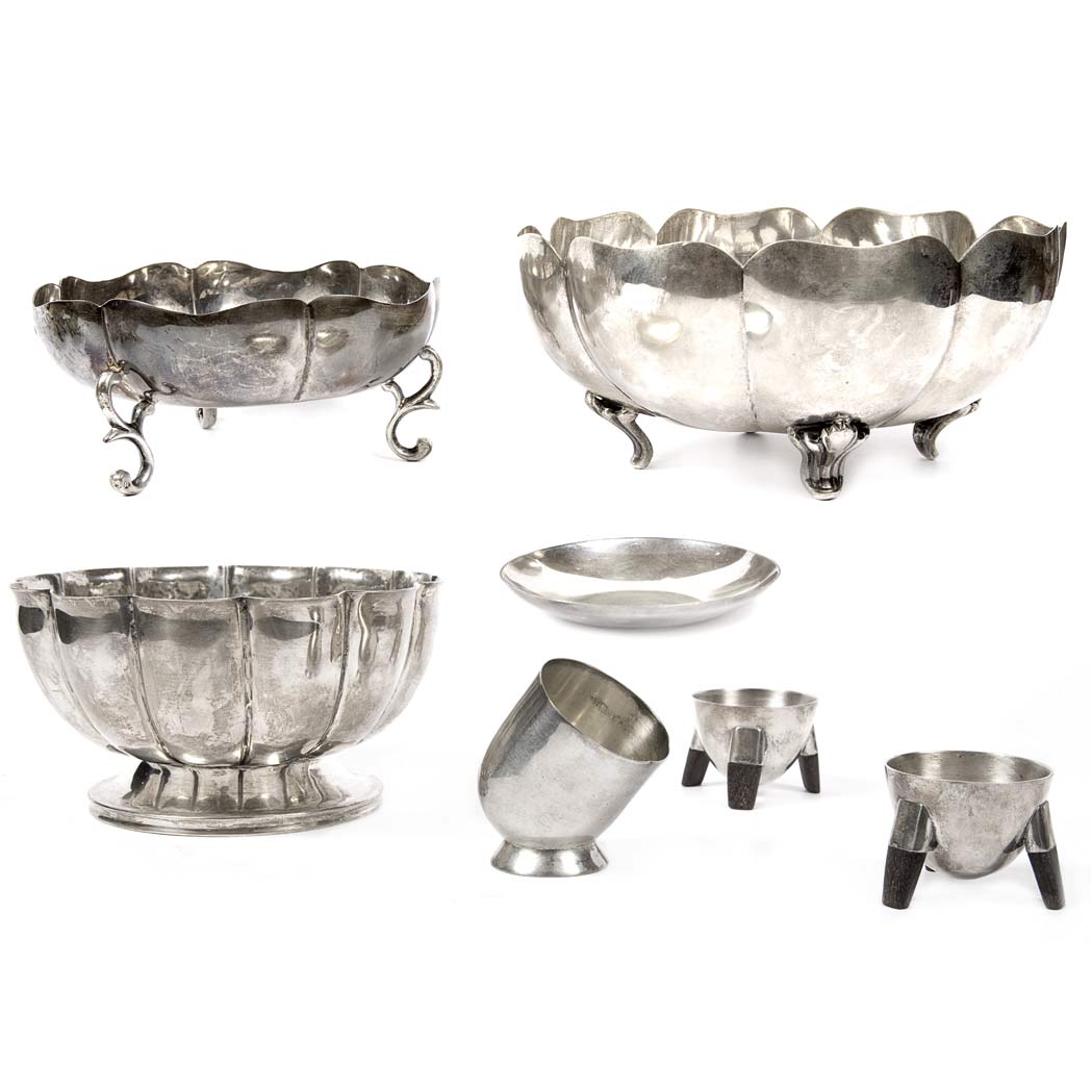 Appraisal: Group of Seven Mexican Sterling Silver Table Articles Total approximately