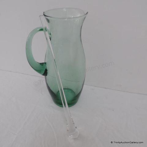 Appraisal: Blown Glass Pitcher w Glass Stirrer Hand made blown glass