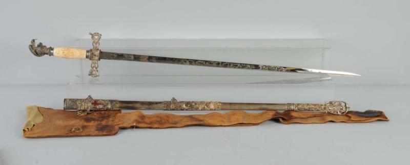 Appraisal: Sword with White Handle Red Cross Description Sword made by