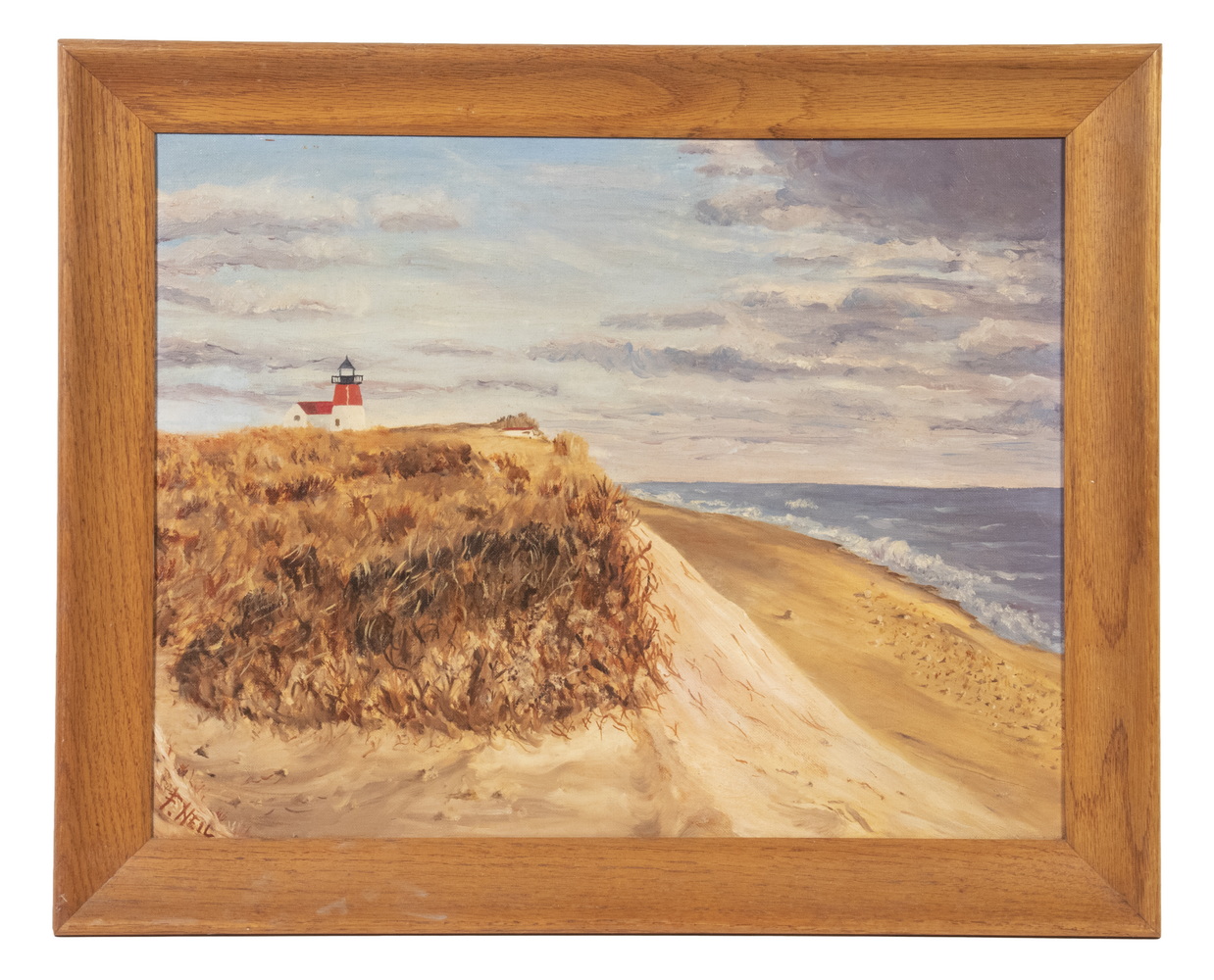 Appraisal: F NEIL MID- TH C NAIVE Beach with Lighthouse oil