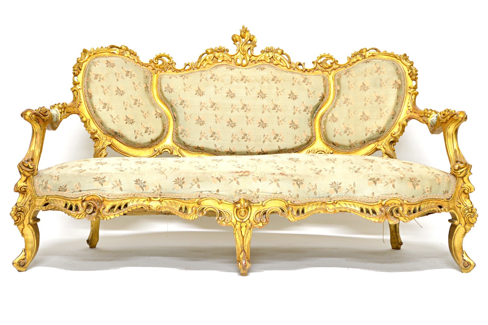 Appraisal: A Rococo Revival gilt framed open settee the triple bow