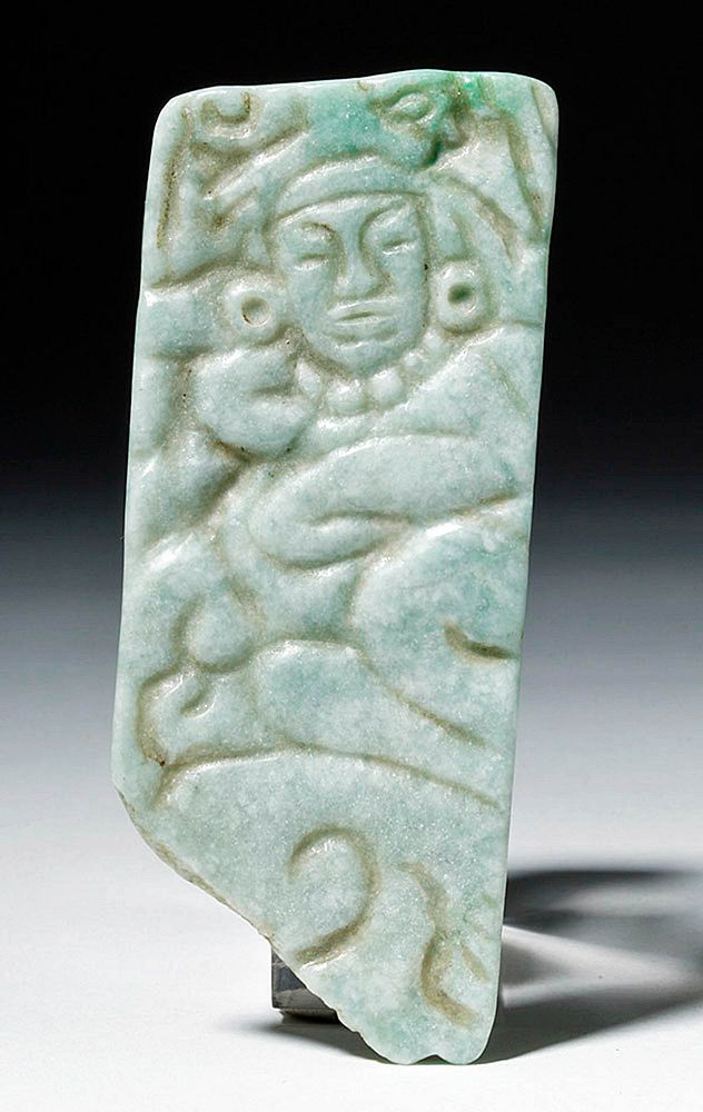 Appraisal: Impressive Maya Jade Plaque Elaborate Carving Pre-Columbian Maya Territories Classic