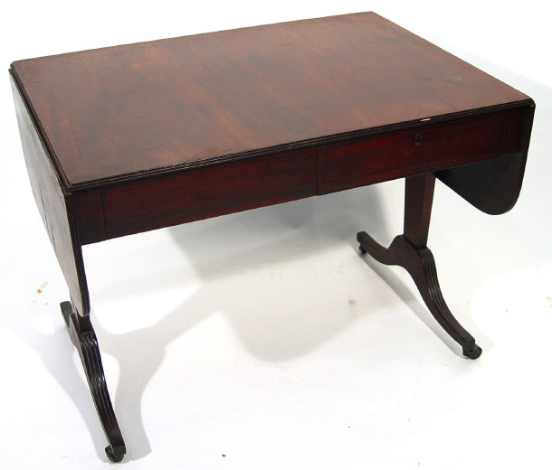 Appraisal: th Century mahogany drop leaf sofa table fitted with two