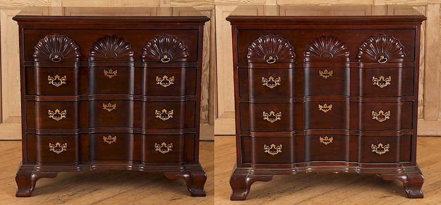 Appraisal: PAIR MAHOGANY CARVED CHEST DRAWERS BY LINEAGE A pair of