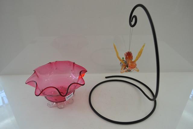 Appraisal: FRILLLED RUBY GLASS BOWL AND HAND BLOWN ART ANGEL FIGURE