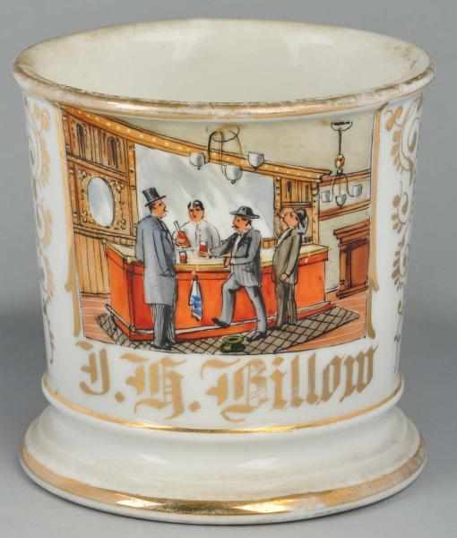 Appraisal: Bartender Shaving Mug Description Gilt name JH Billow Shows a