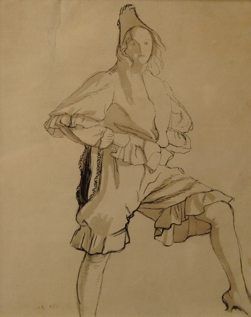 Appraisal: Albert Rutherston - A girl in strange garb ink and