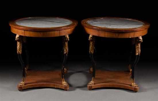 Appraisal: Pair of Empire style partial ebonized parcel gilt mahogany gueridons