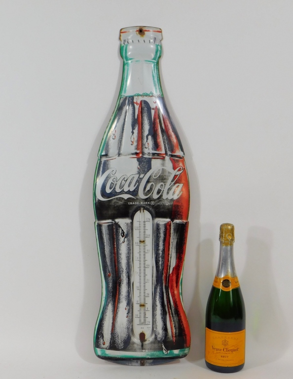 Appraisal: COCA-COLA BOTTLE TIN ADVERTISING THERMOMETER SIGN United States th CenturyLarge