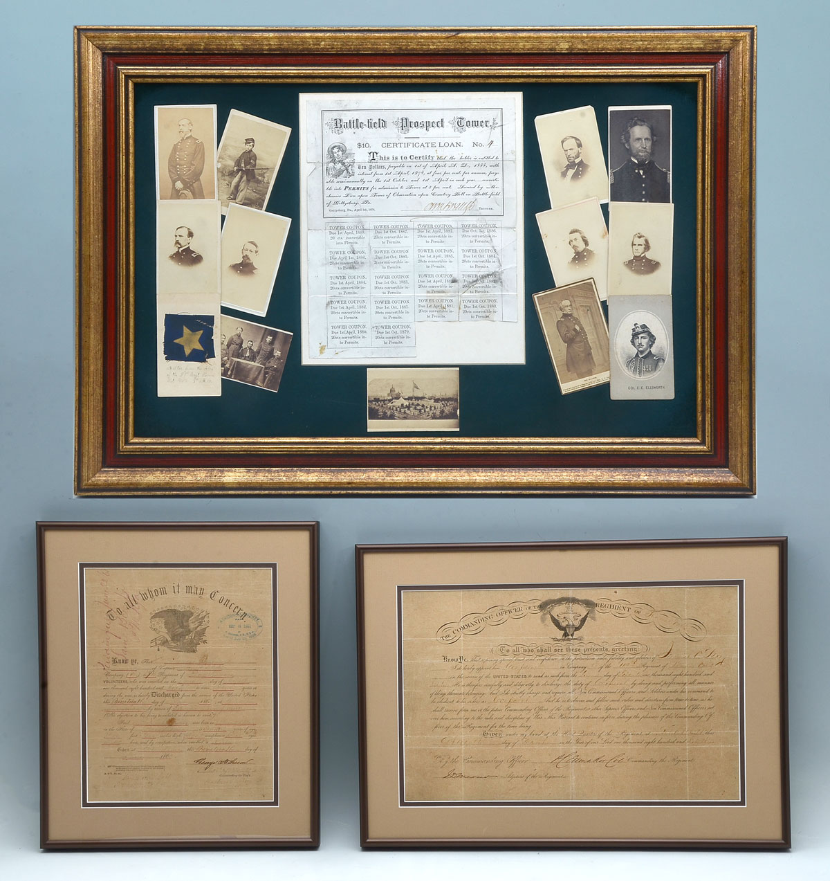 Appraisal: FRAMED CIVIL WAR CARDEVISTAS PICTURES AND EPHEMERA Comprising - Framed