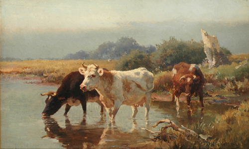 Appraisal: J H Sheltema - Cattle at the River oil on