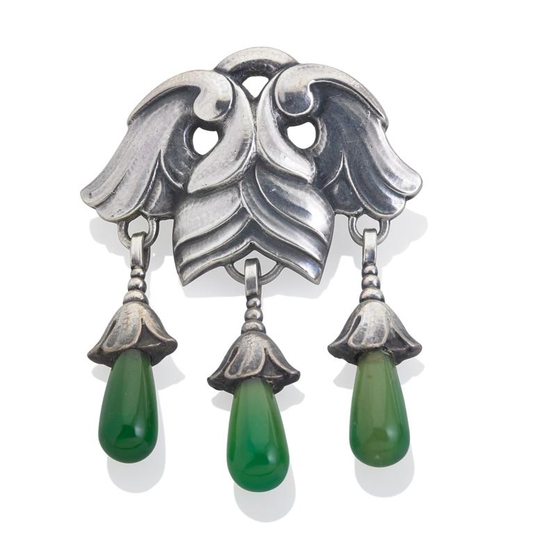 Appraisal: EARLY GEORG JENSEN SILVER CHRYSOPRASE BROOCH Girandole design by Georg