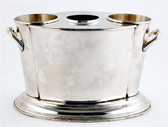 Appraisal: English silverplate wine caddy H W D One handle slightly