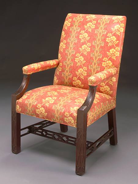 Appraisal: A George III style carved mahogany library armchair late th