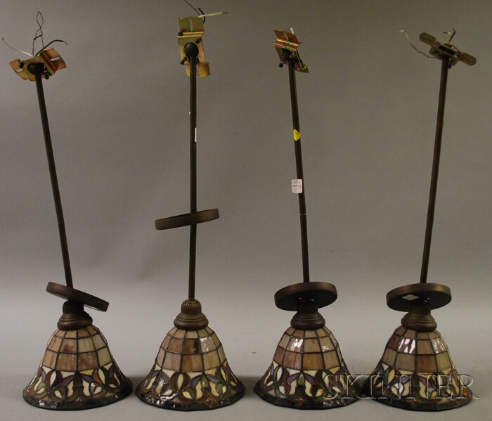 Appraisal: Set of Four Contemporary Leaded Art Glass Hanging Lamps overall