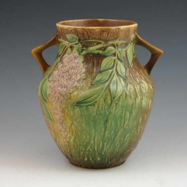 Appraisal: Roseville Wisteria - '' vase in brown with handles Unmarked