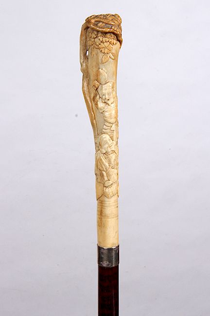 Appraisal: Japanese Stag Cane Ca - A nice carved stag with