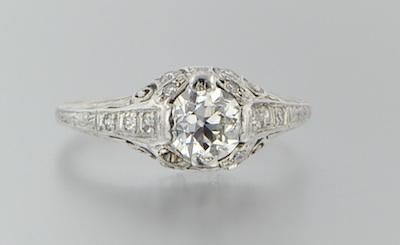 Appraisal: An Art Deco Platinum and Diamond Engagement Ring Platinum mounting