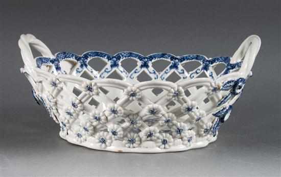 Appraisal: Worcester blue and white reticulated porcelain chestnut basket Dr Wall