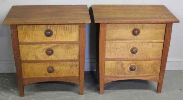 Appraisal: Pair of Stickley Drawer Nightstands Cherry and tiger maple From