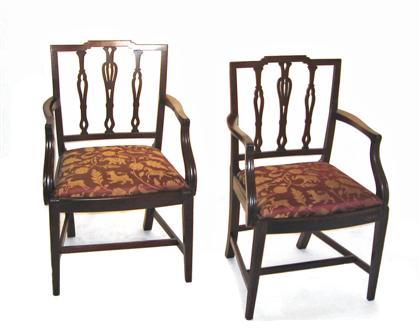 Appraisal: Pair of Federal mahogany square-back armchairsThe back with stepped crest