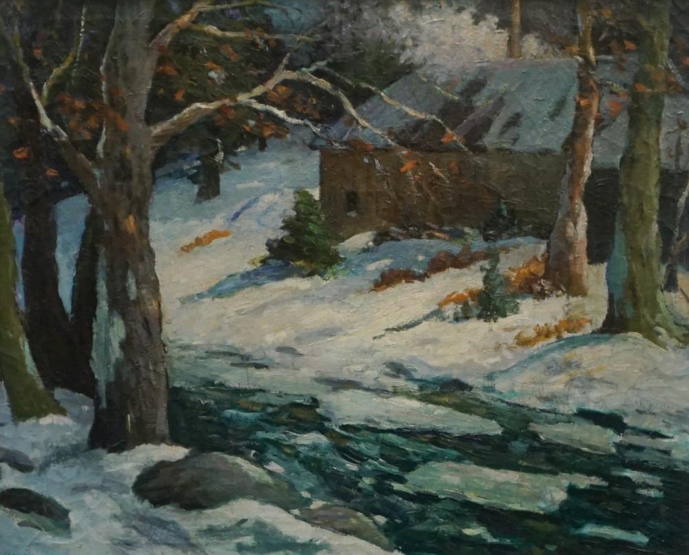 Appraisal: B HANS ALPAKAR EUROPEAN SCHOOL TH CENTURY WINTER COTTAGE BESIDE