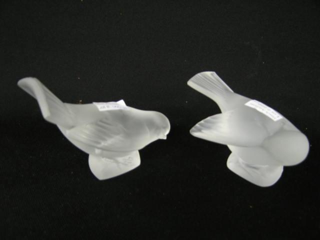 Appraisal: Pair of Lalique French Crystal Birds sparrows frosted tall long