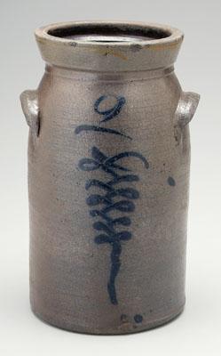 Appraisal: Kline decorated stoneware churn salt glaze one side with squiggly