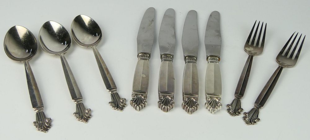 Appraisal: GEORG JENSEN PIECES STERLING ACANTHUS FLATWARE To include forks long