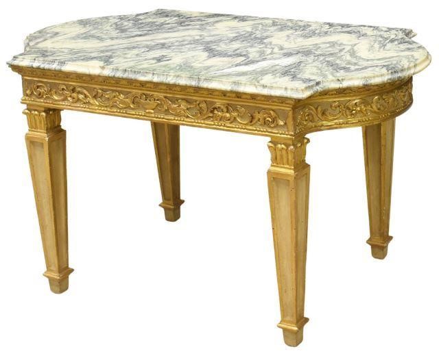 Appraisal: Louis XVI style marble-top giltwood coffee table th c rounded