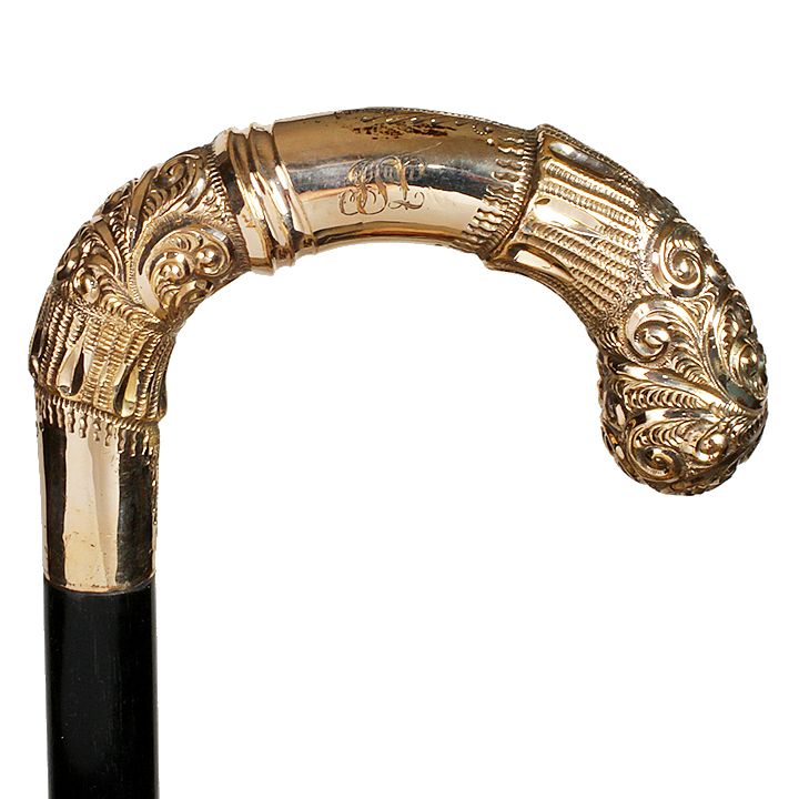 Appraisal: Gold Presentation Crook Cane Ca - A very ornate heavy