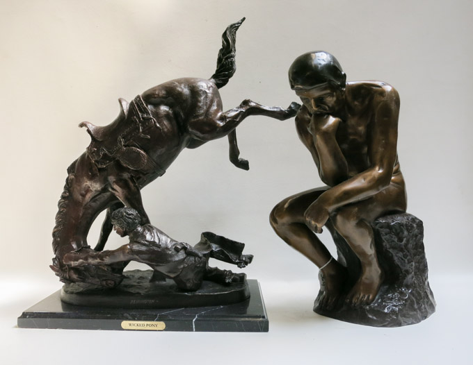 Appraisal: TWO CAST BRONZE SCULPTURES the first of The Thinker height