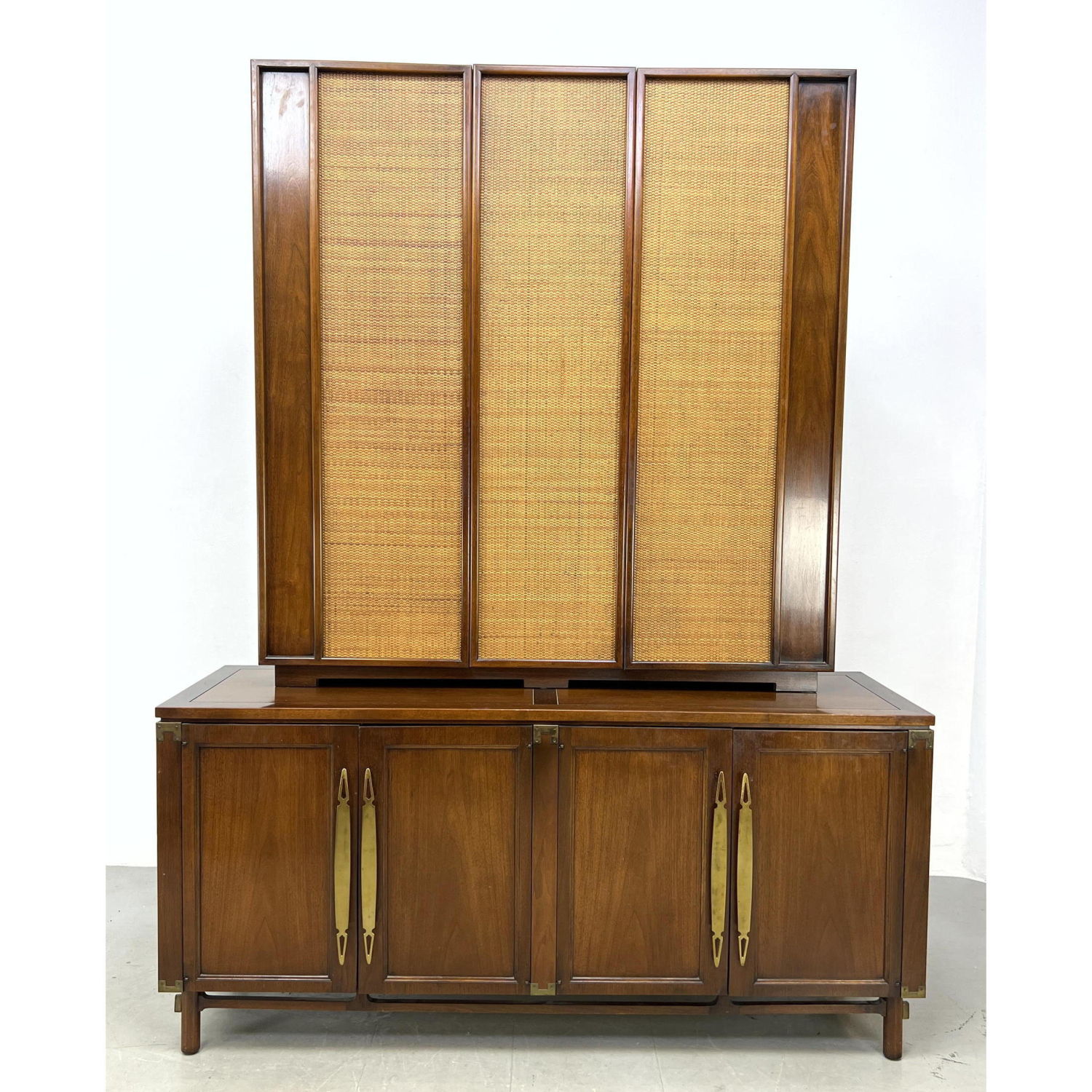 Appraisal: HERITAGE Two Part Credenza with Woven Rattan China Cabinet Top