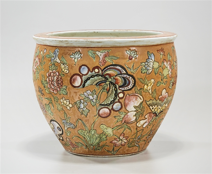 Appraisal: Chinese enameled porcelain jardiniere flowers and butterflies design Qianlong mark