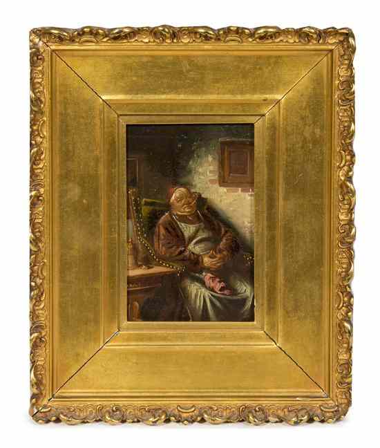 Appraisal: A Continental Oil on Board depicting a resting monk in