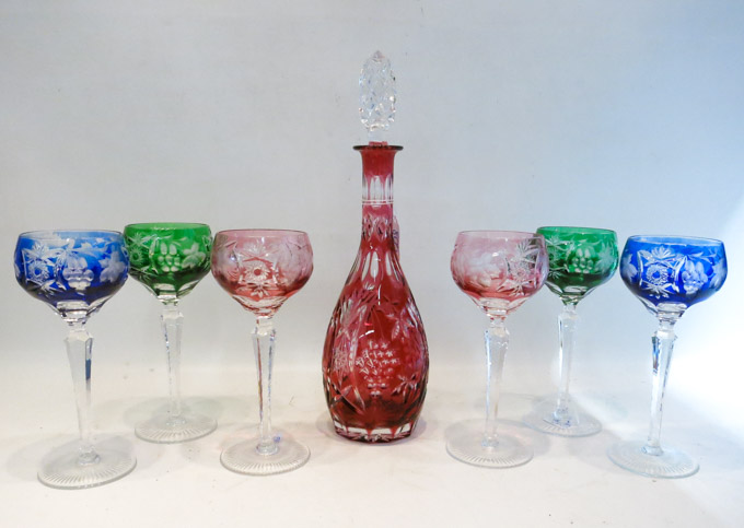 Appraisal: CUT CRYSTAL DECANTER AND GOBLET SET seven pieces flashed and