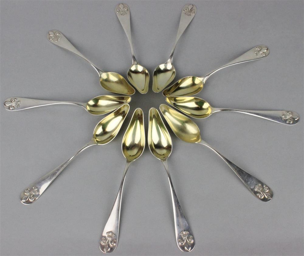 Appraisal: TEN DURGIN FLEUR DE LIS PATTERN FRUIT SPOONS marked Durgin