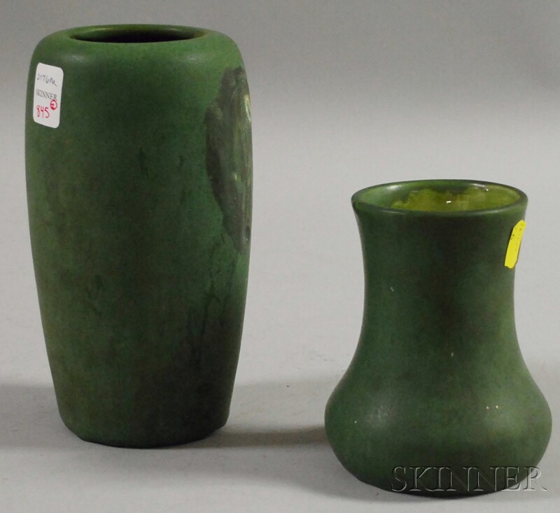 Appraisal: Two Hampshire Pottery Matte Green Glazed Vases one with ground