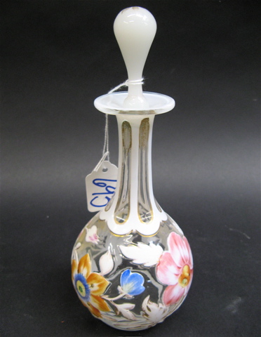 Appraisal: FRENCH ENAMELED GLASS PERFUME BOTTLE raised floral design decorated in