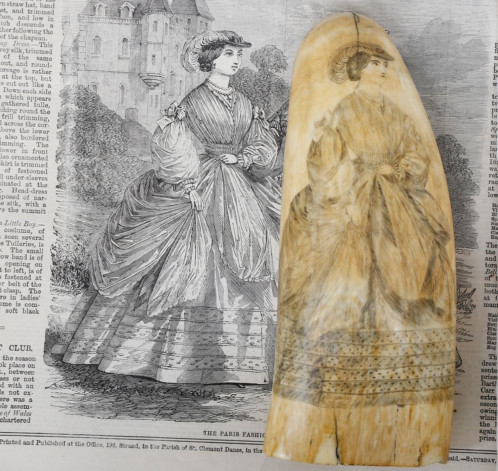 Appraisal: Scrimshaw Sperm Whale Tooth Paris Fashions for June circa Scrimshaw