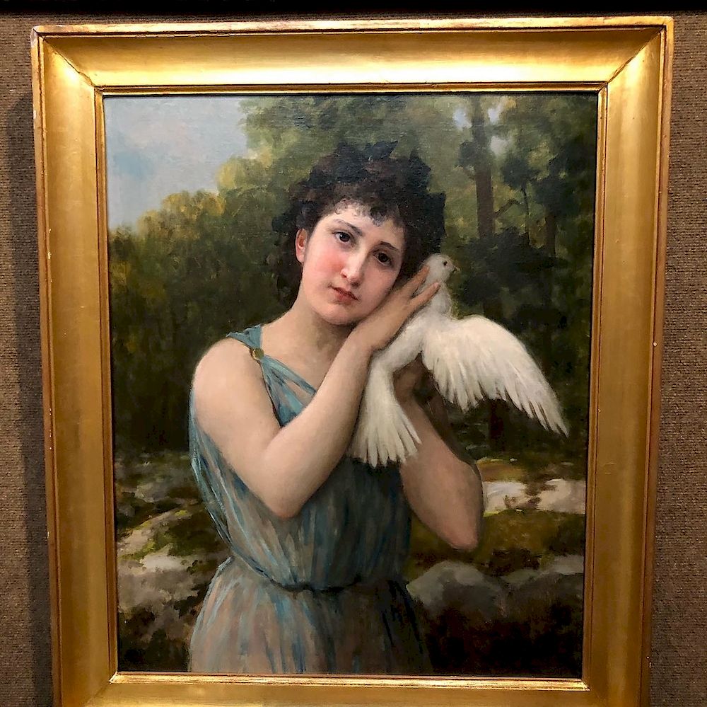 Appraisal: Charles Escudier Oil on Canvas Portrait with Dove Circa Charles