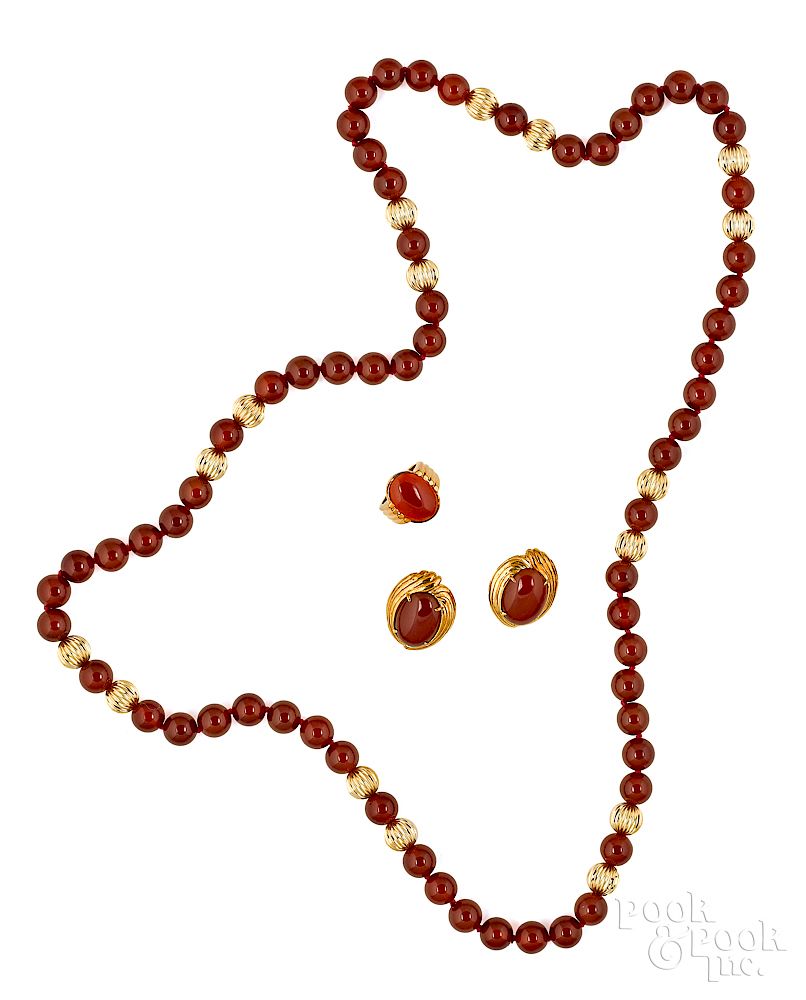 Appraisal: K yellow gold and carnelian suite Exclusive on Bidsquare K