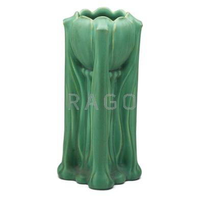 Appraisal: TECO Fine tulip vase green glaze with charcoaling Terra Cotta