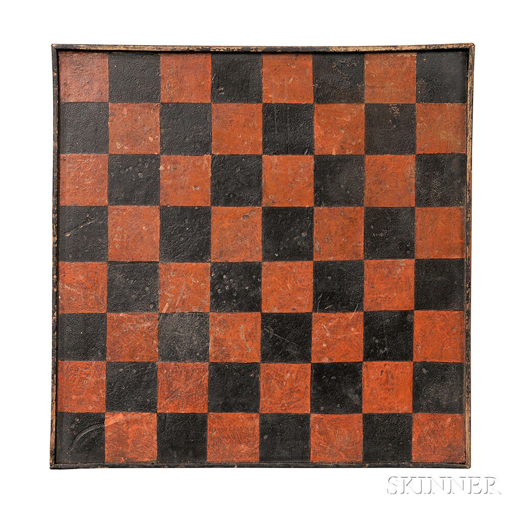 Appraisal: Small Red- and Black-painted Checkerboard America late th century with