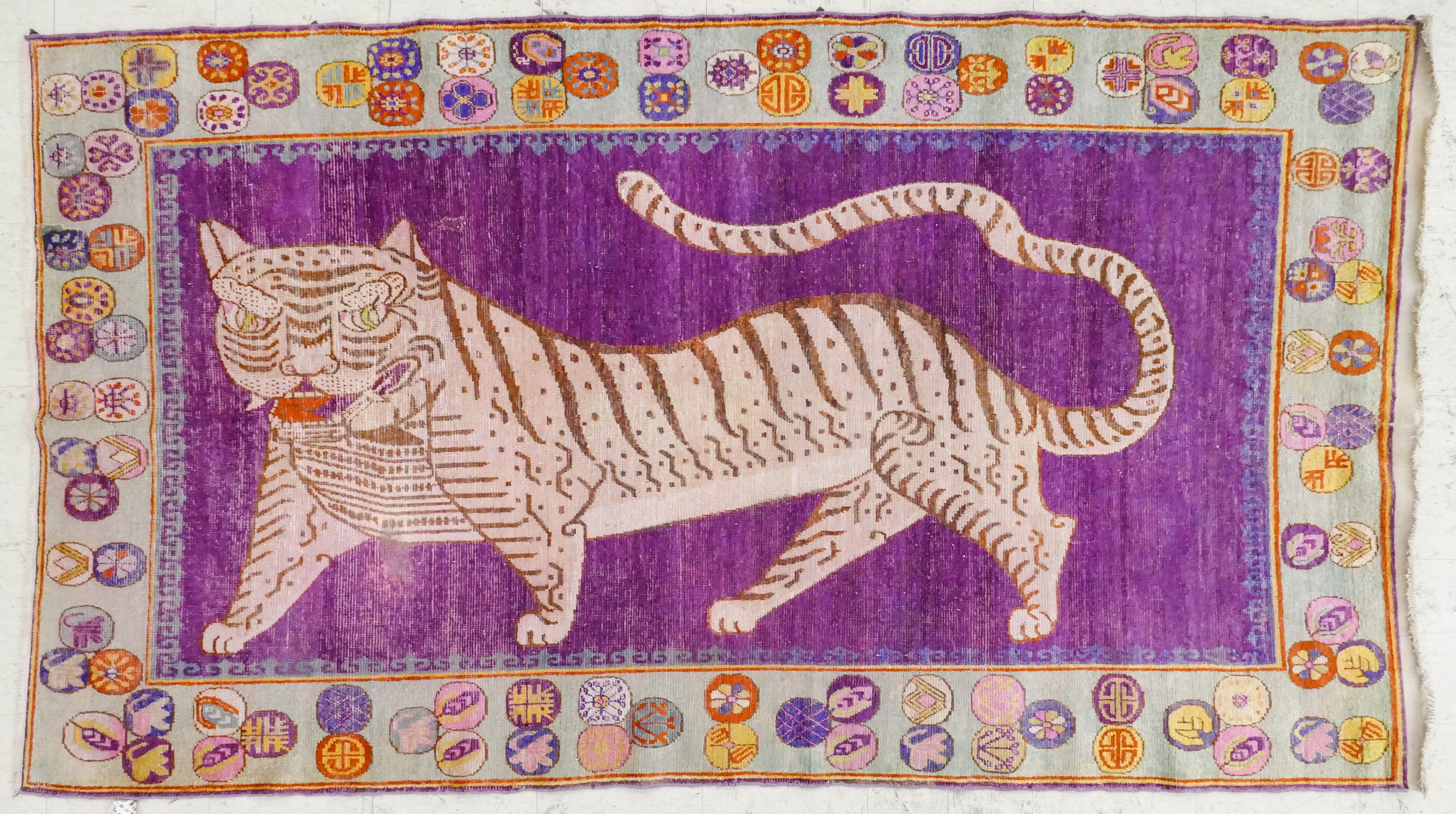 Appraisal: Antique Khotan Tiger Oriental Rug Measure ' '' x '