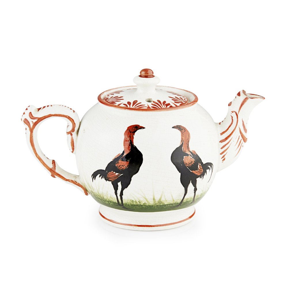 Appraisal: A RARE WEMYSS WARE TEAPOT COVER 'FIGHTING COCKEREL' CIRCA impressed