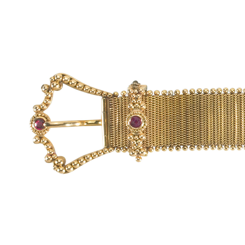 Appraisal: Portuguese Grade Gold Strap Bracelet set with small synthetic rubies